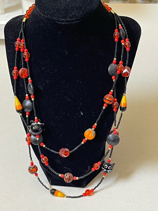 Jewelry - Handcrafted Red and Black Beaded Multi-Strand Necklace - Women Jewelry